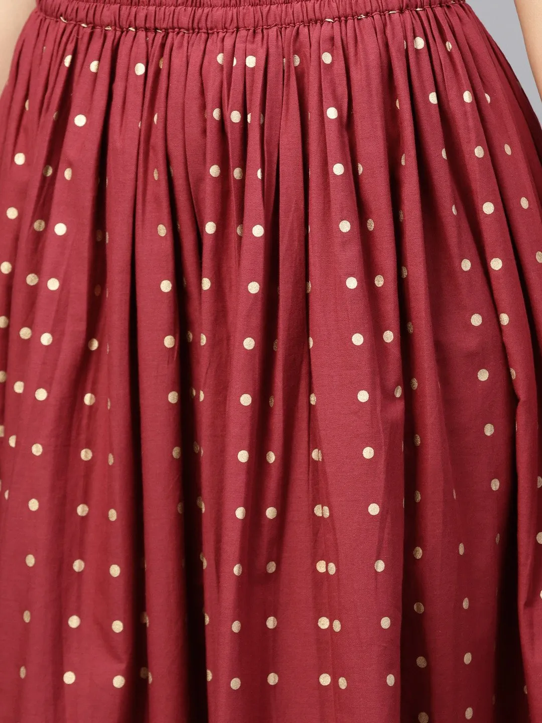 Maroon Printed Flared Ankle Length Skirt