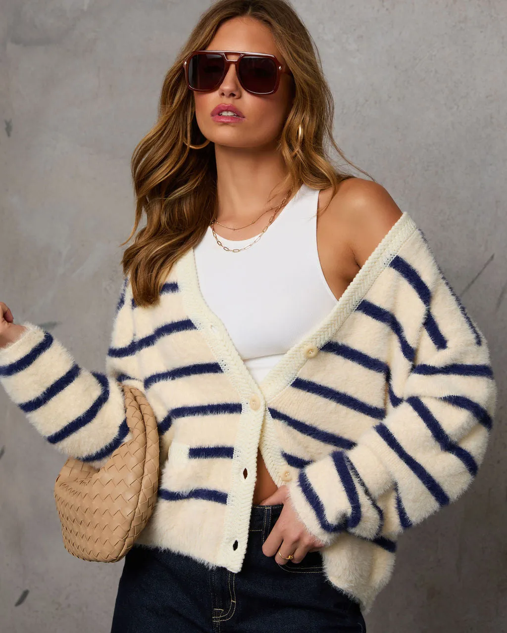Nelly Striped V Neck Cardigan
