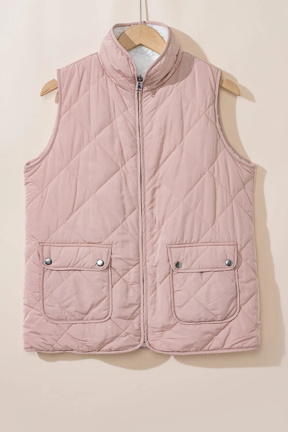 Pink Zip Up Fleece Lined Quilted Vest Coat