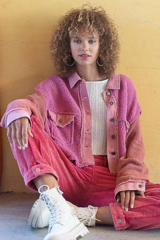 POL Sherpa Contrast Knit Oversized Jacket, Multiple Colors