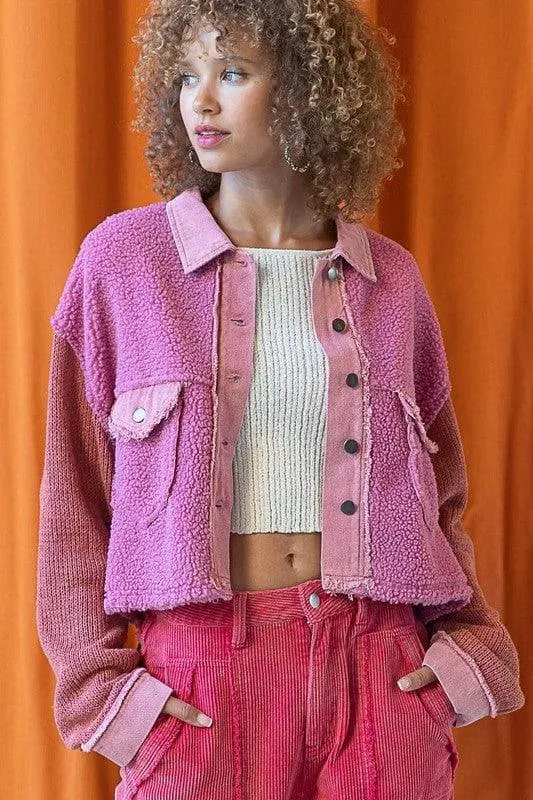 POL Sherpa Contrast Knit Oversized Jacket, Multiple Colors