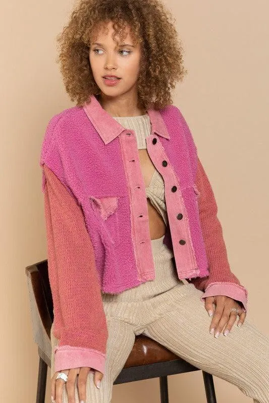 POL Sherpa Contrast Knit Oversized Jacket, Multiple Colors