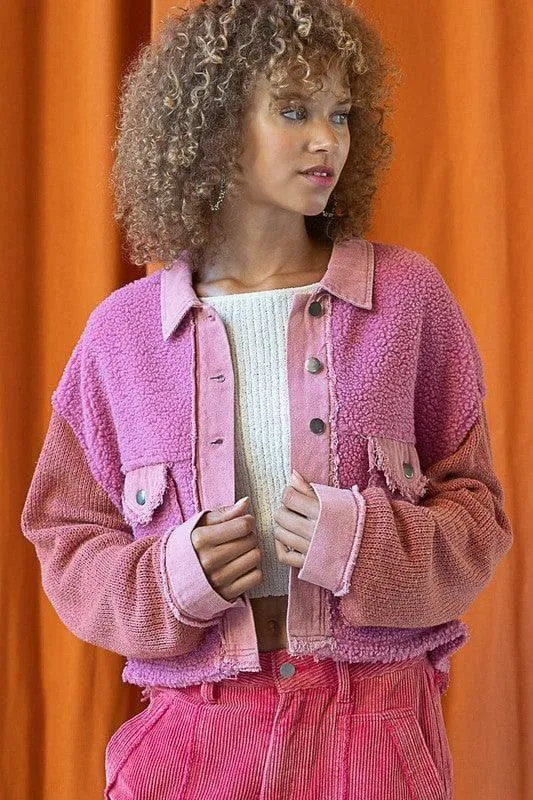 POL Sherpa Contrast Knit Oversized Jacket, Multiple Colors