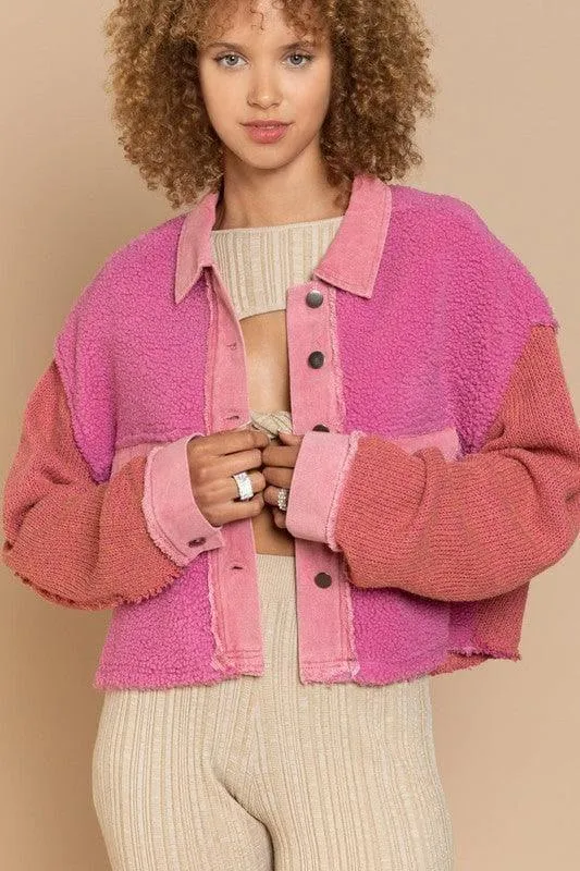 POL Sherpa Contrast Knit Oversized Jacket, Multiple Colors