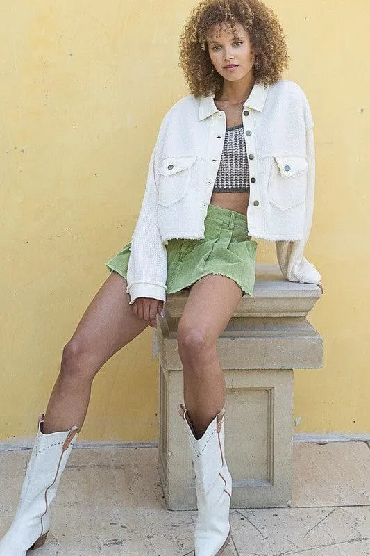 POL Sherpa Contrast Knit Oversized Jacket, Multiple Colors