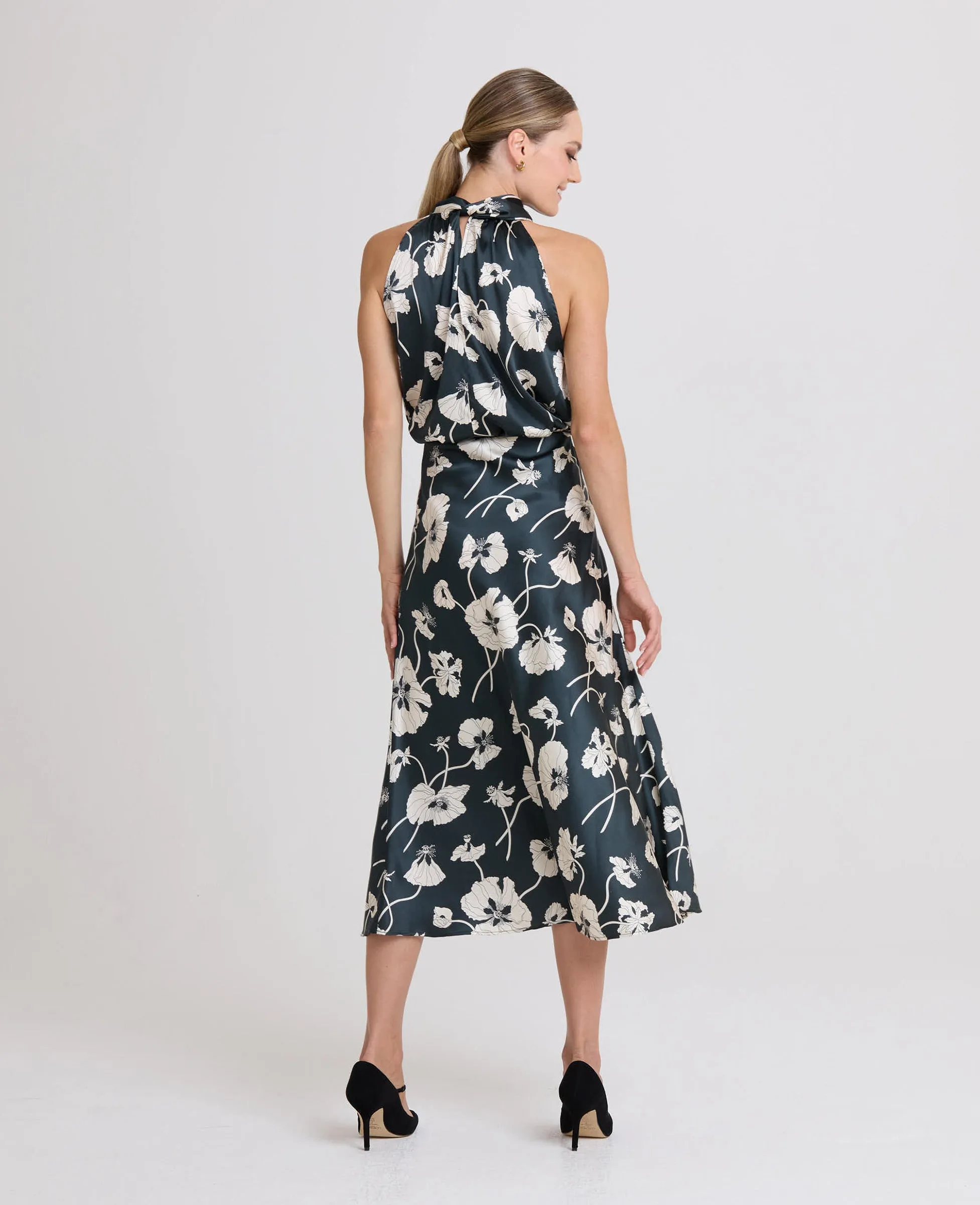 Poppy Liberty Print Silk Satin Midi Skirt