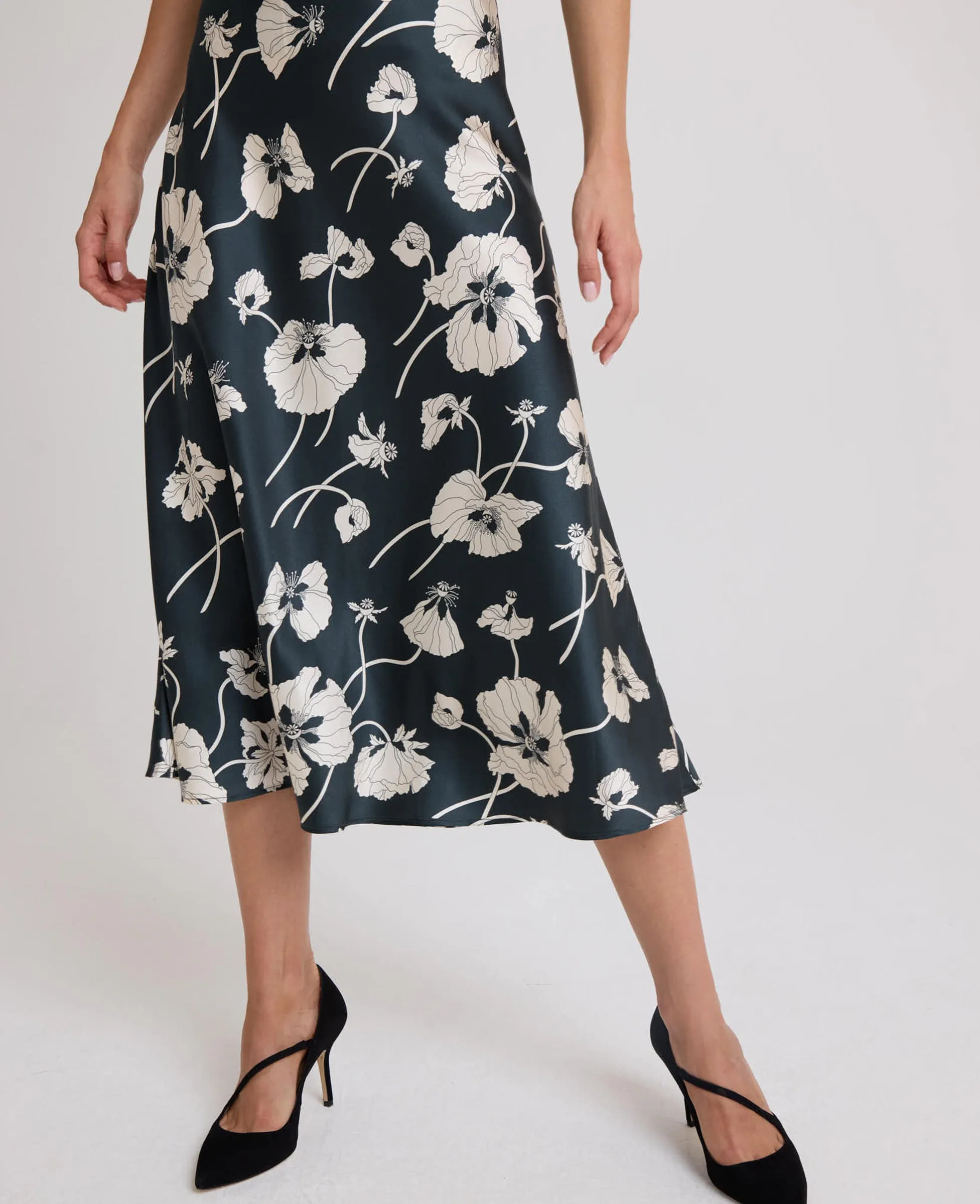 Poppy Liberty Print Silk Satin Midi Skirt