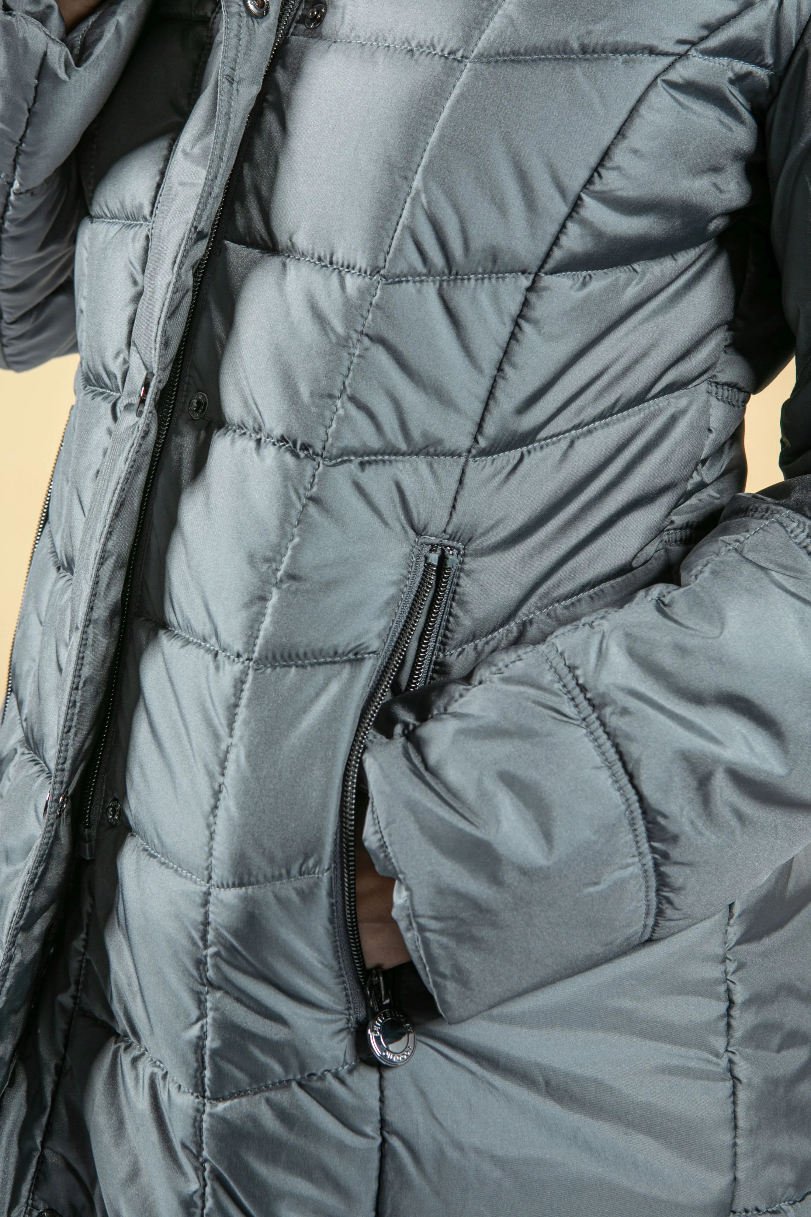 Quilted Long Coat in Cool Graphite