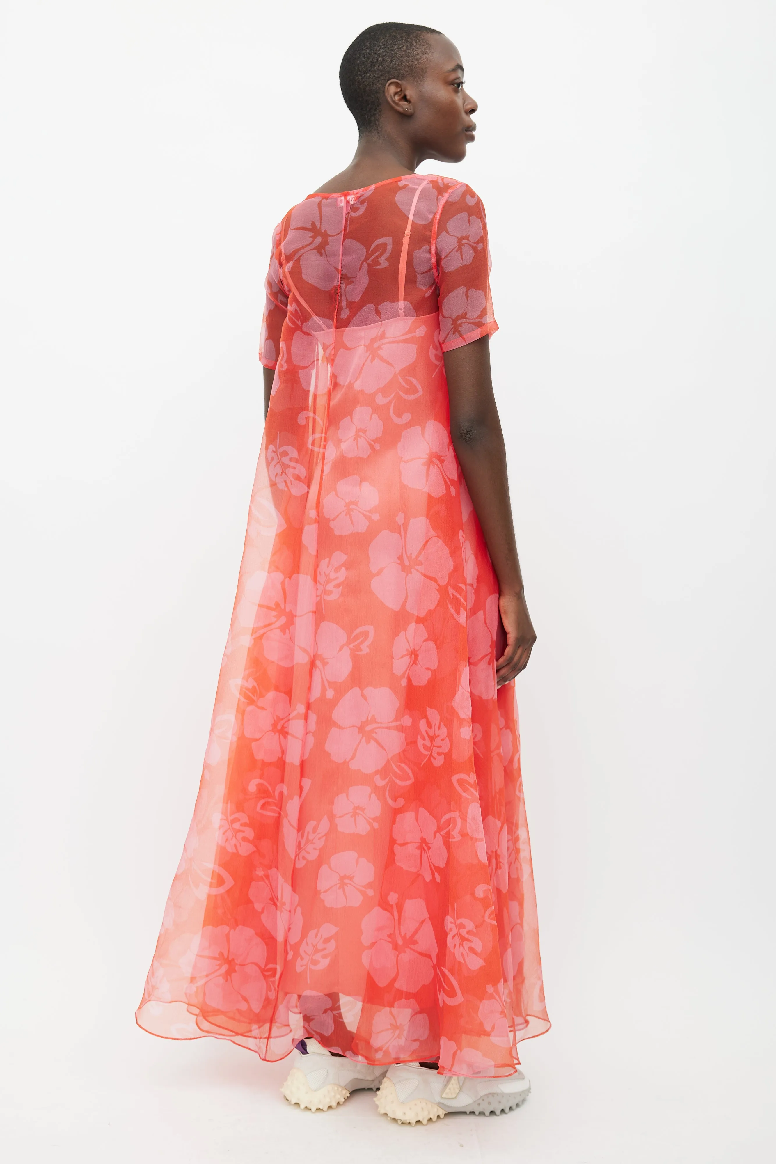 Red Maui Floral Sheer Dress