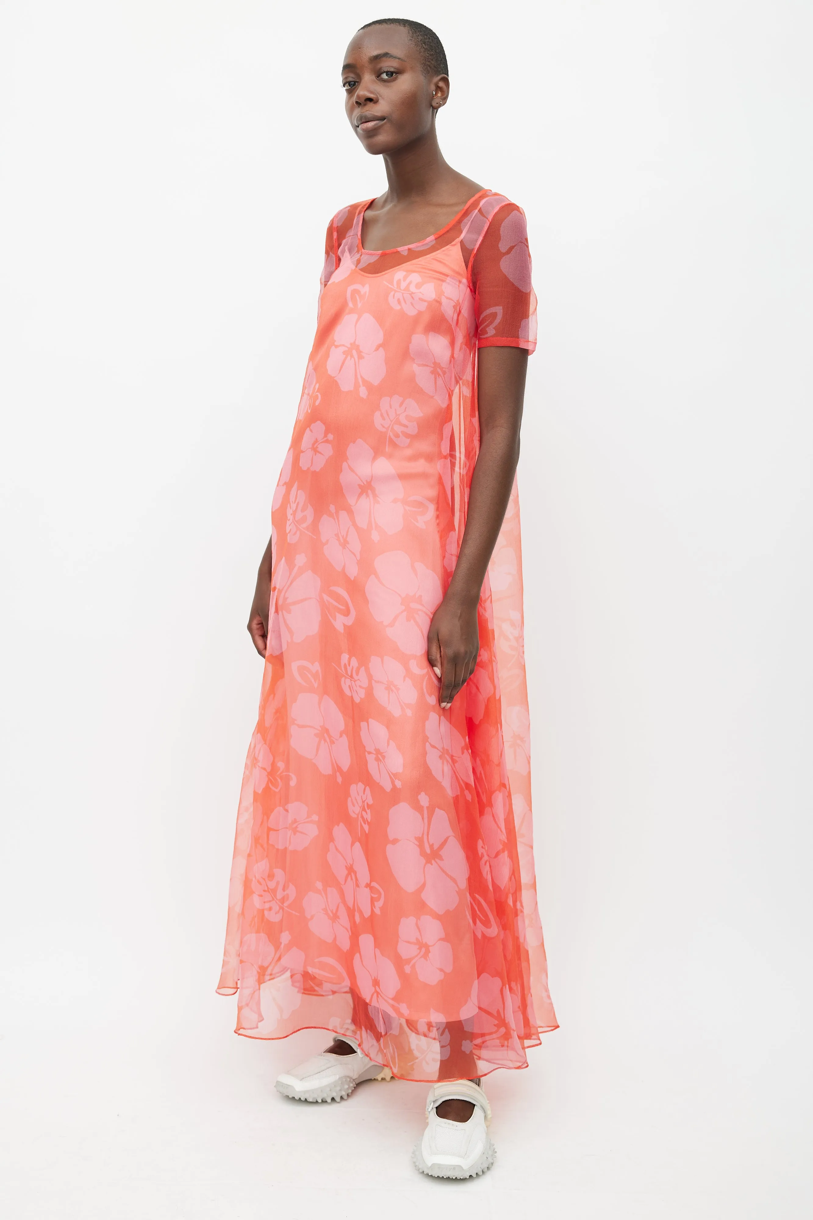 Red Maui Floral Sheer Dress