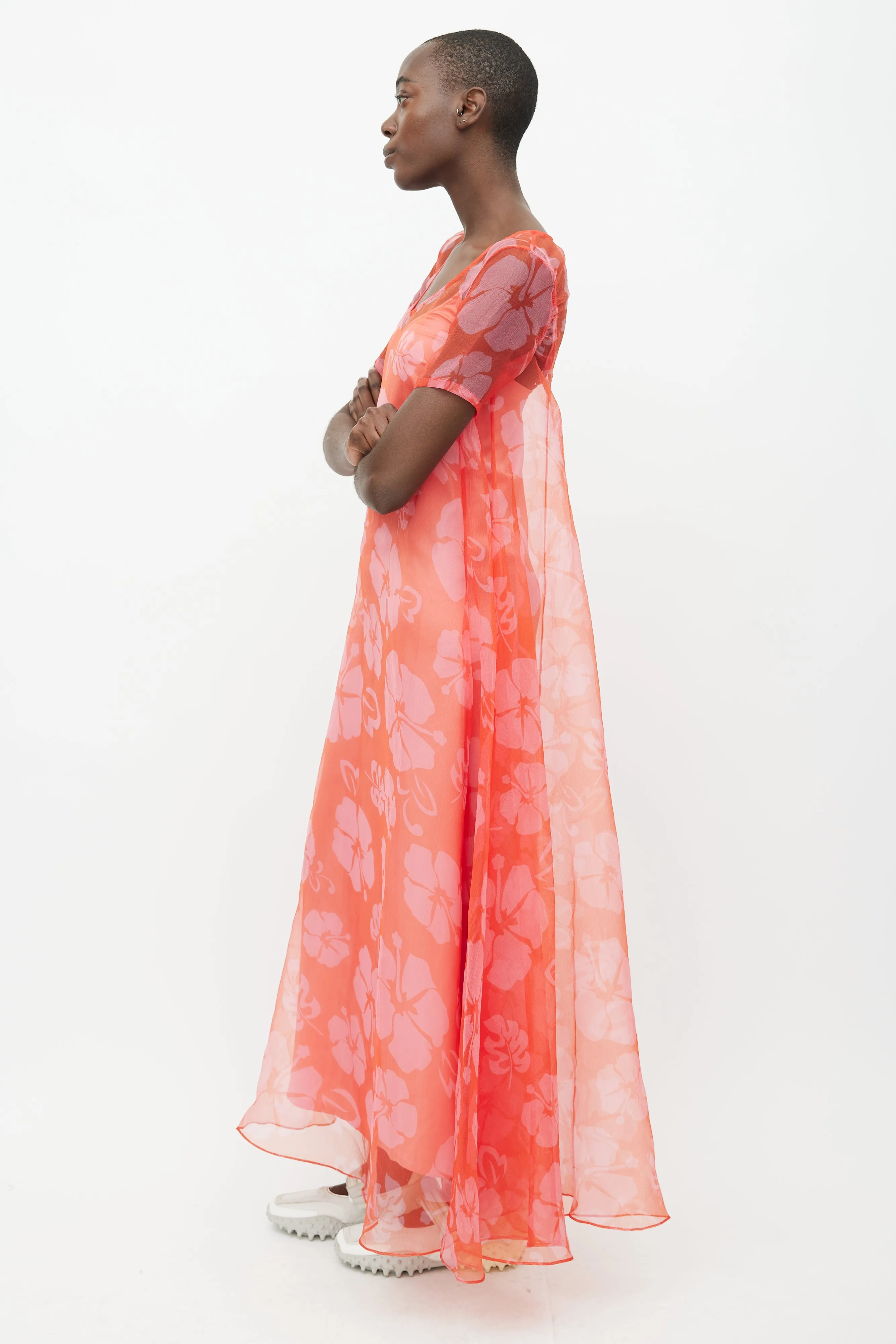 Red Maui Floral Sheer Dress