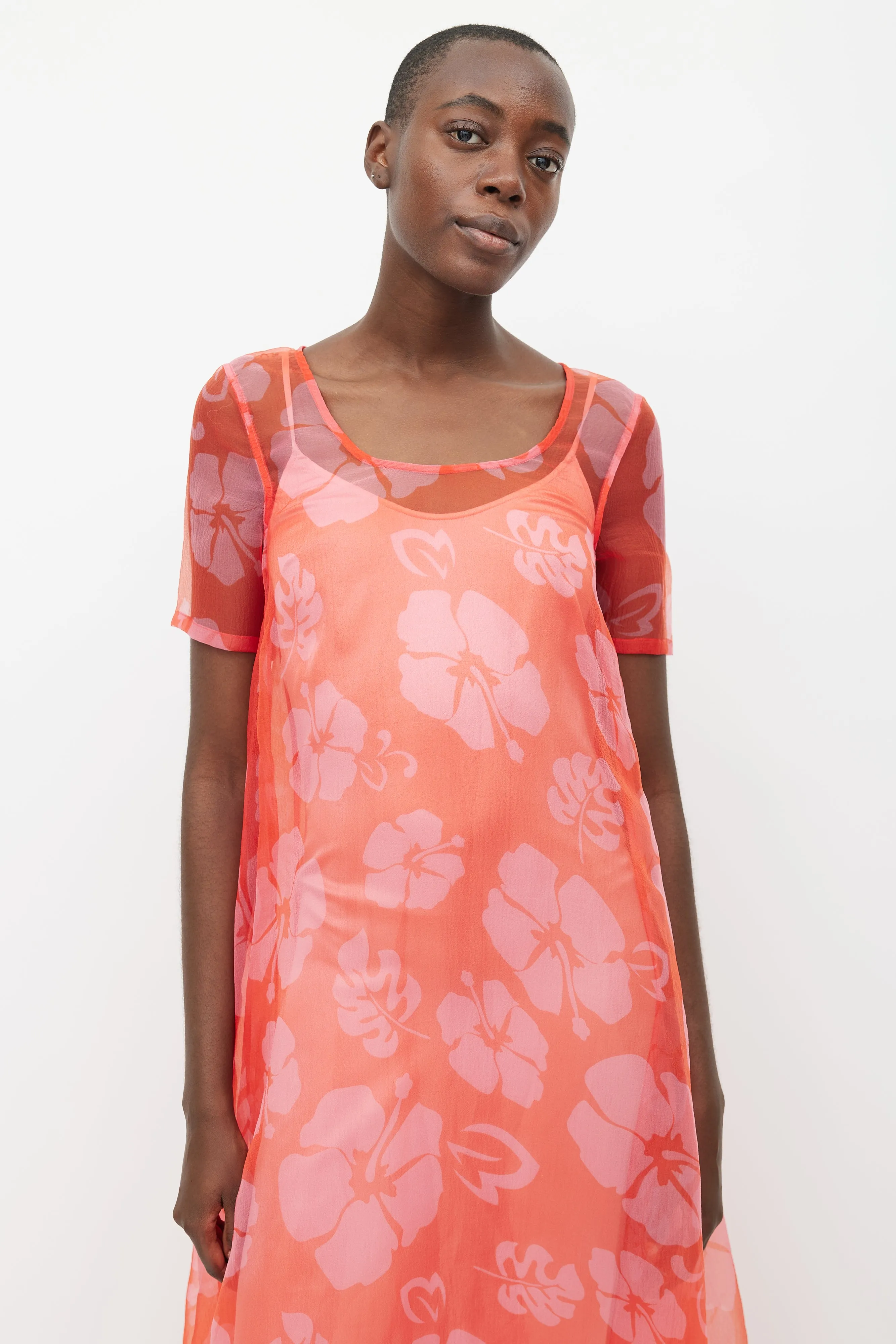 Red Maui Floral Sheer Dress
