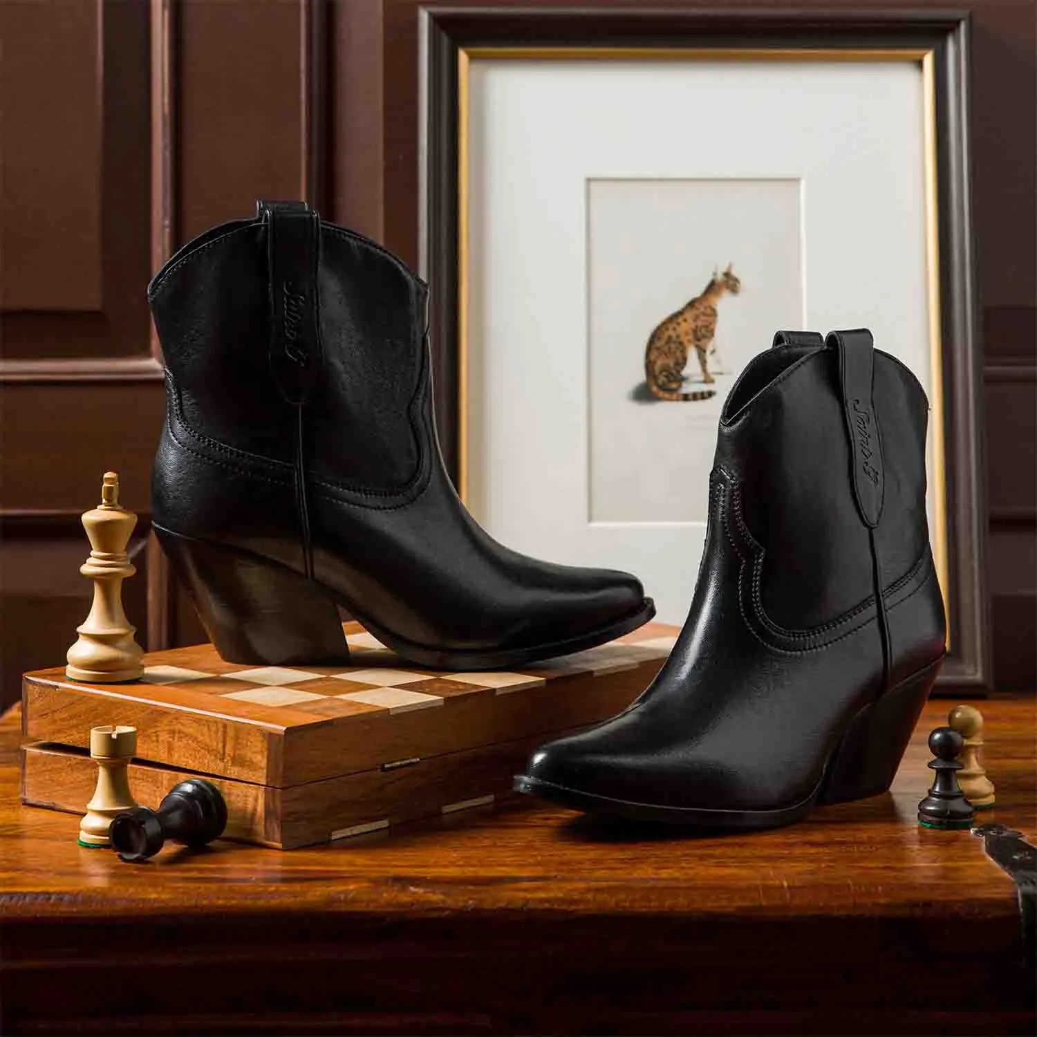 Saint Giulia Black Leather Handcrafted Ankle Boots