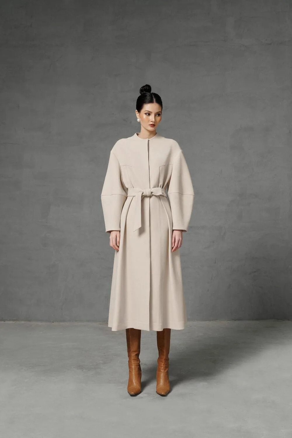 Soonnet A-line Round Neck Felt Midi Dress