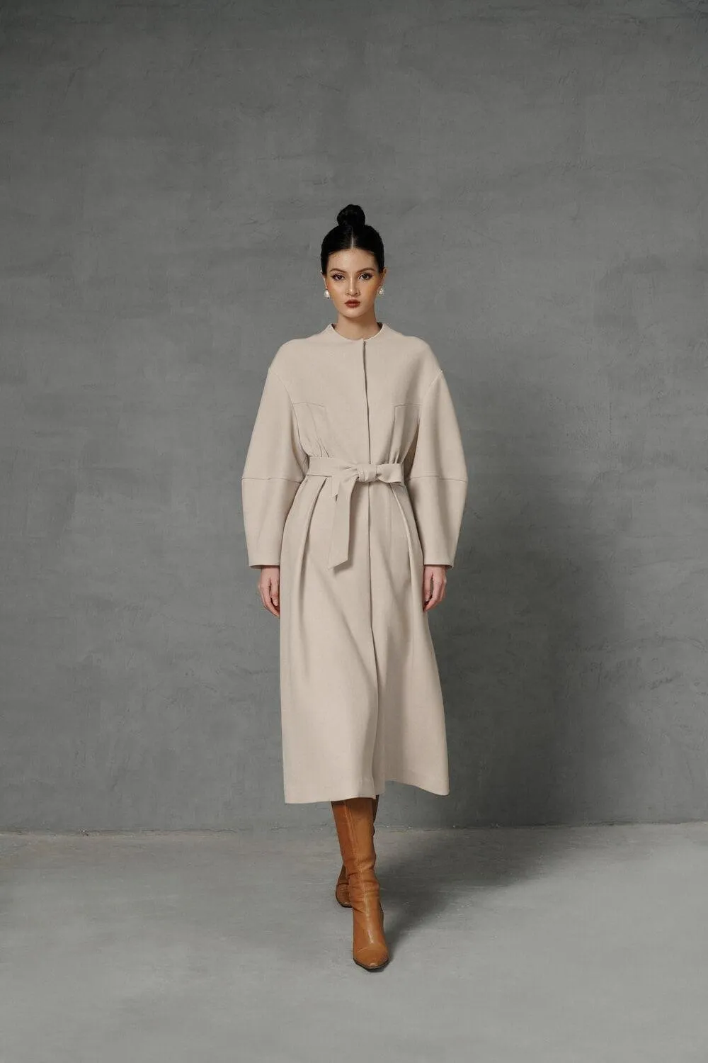 Soonnet A-line Round Neck Felt Midi Dress