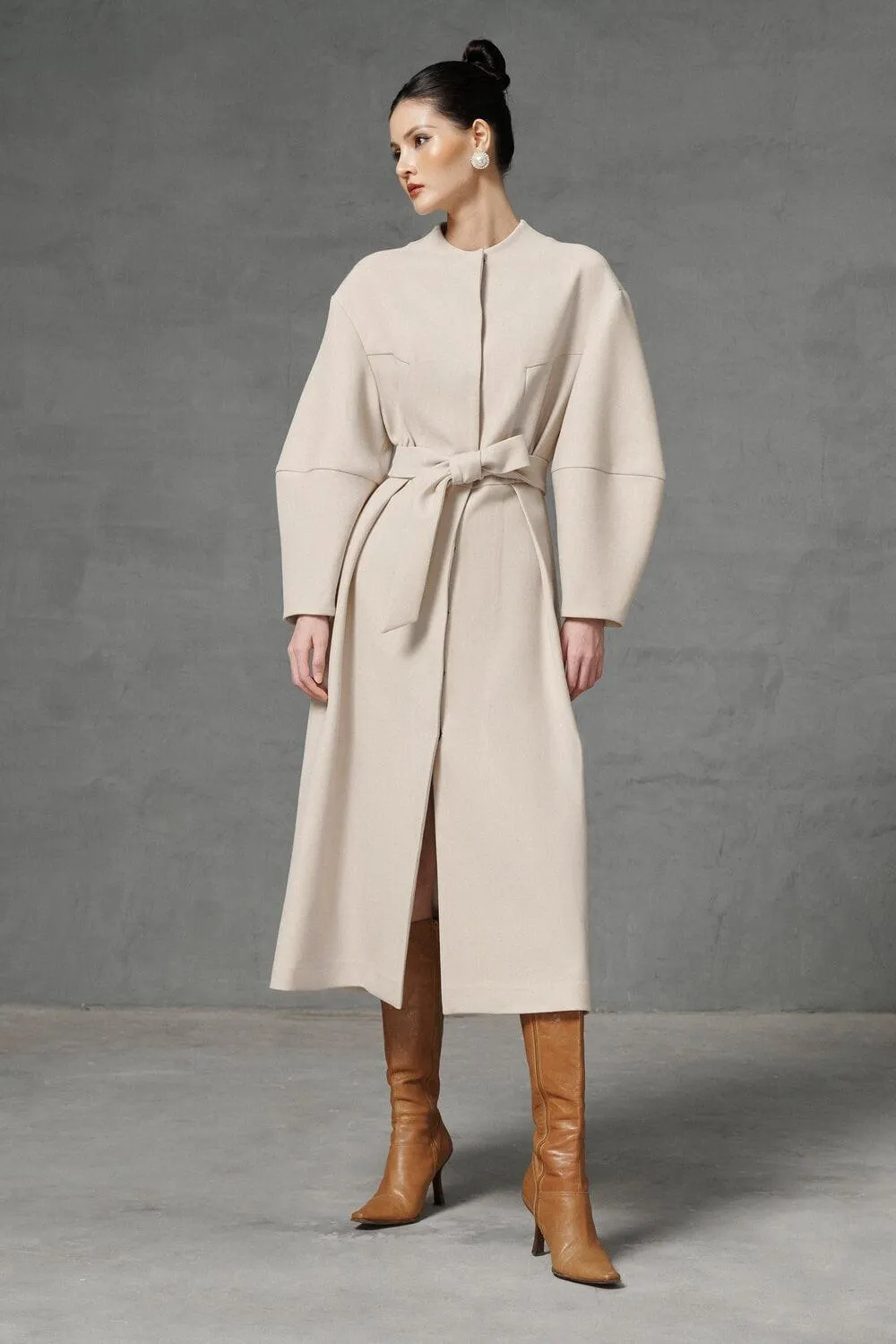 Soonnet A-line Round Neck Felt Midi Dress