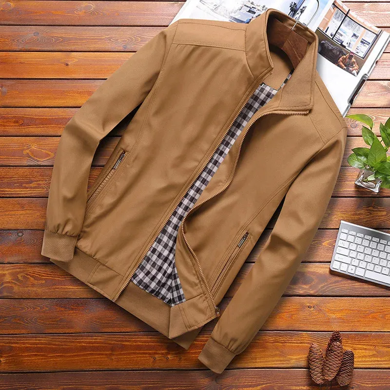 Spring and Autumn Men's Jacket Stand Collar Plus Size Coats Men Casual Solid Color Military Jackets Slim Windbreaker Cloth