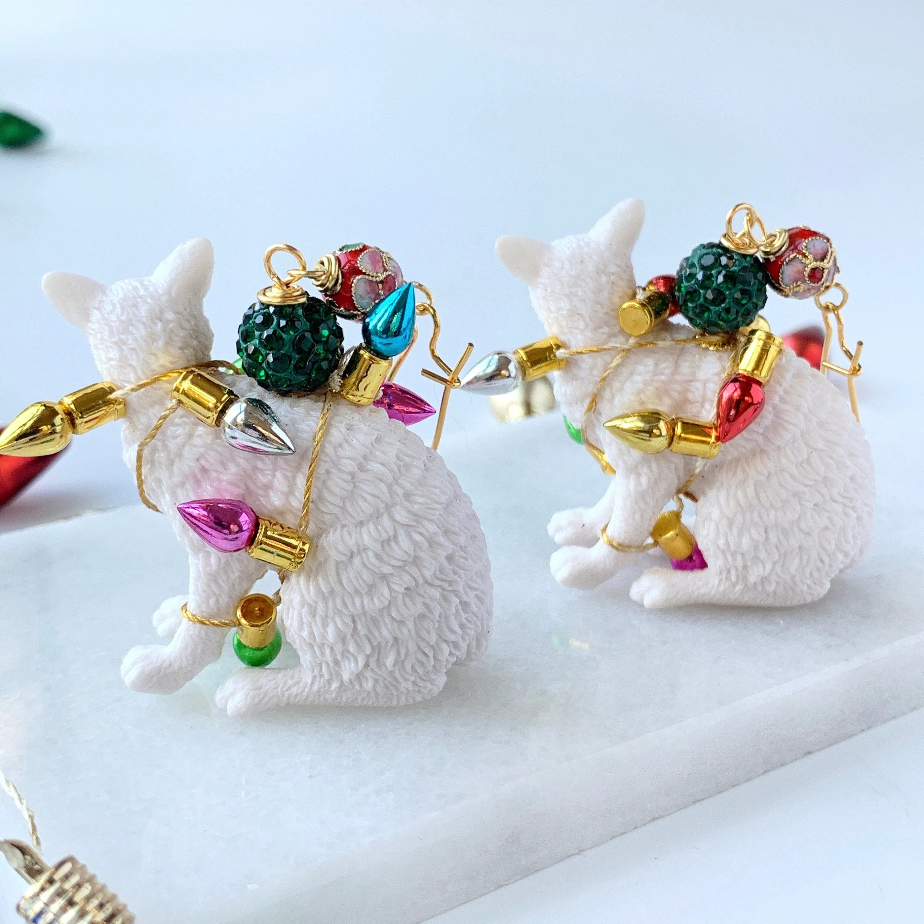 Tangled Kitty Holiday Earrings