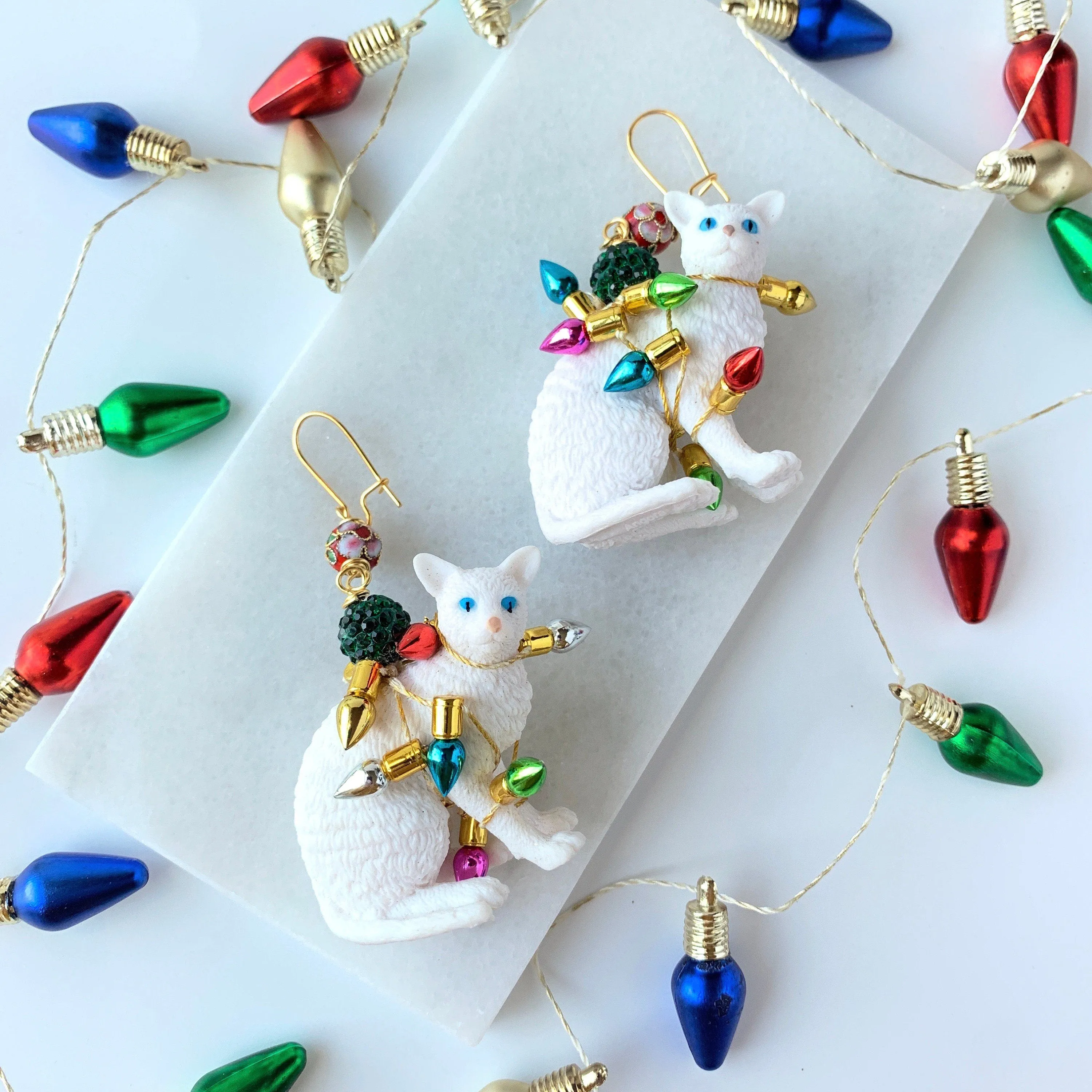 Tangled Kitty Holiday Earrings