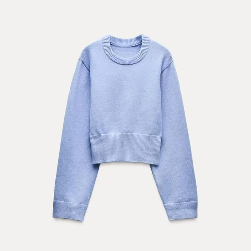 TAVIMART  -  2025 New Knitted Women's Sweater Casual Round Neck Elastic Hem Wide Sleeve Crop Pullover Top Ladies Fashion Knitwear Jumper