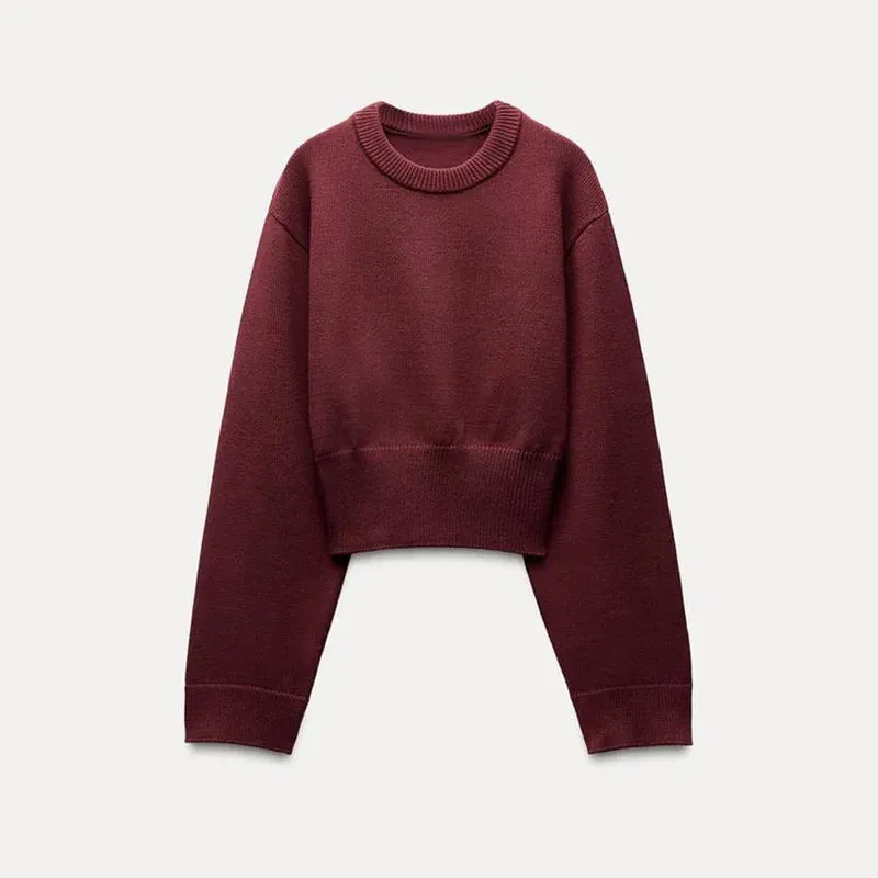 TAVIMART  -  2025 New Knitted Women's Sweater Casual Round Neck Elastic Hem Wide Sleeve Crop Pullover Top Ladies Fashion Knitwear Jumper