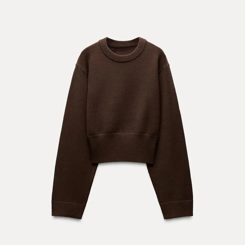 TAVIMART  -  2025 New Knitted Women's Sweater Casual Round Neck Elastic Hem Wide Sleeve Crop Pullover Top Ladies Fashion Knitwear Jumper