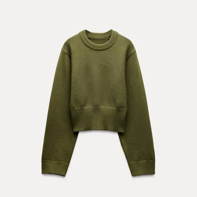 TAVIMART  -  2025 New Knitted Women's Sweater Casual Round Neck Elastic Hem Wide Sleeve Crop Pullover Top Ladies Fashion Knitwear Jumper