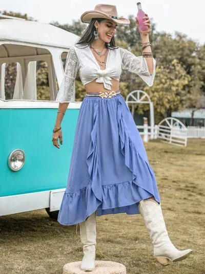 TEEK - High Waist Ruffle Trim Skirt