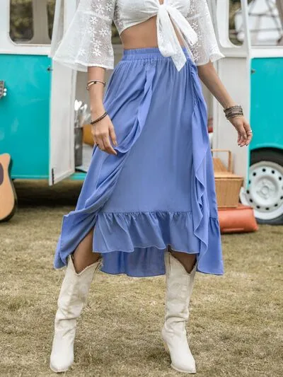 TEEK - High Waist Ruffle Trim Skirt