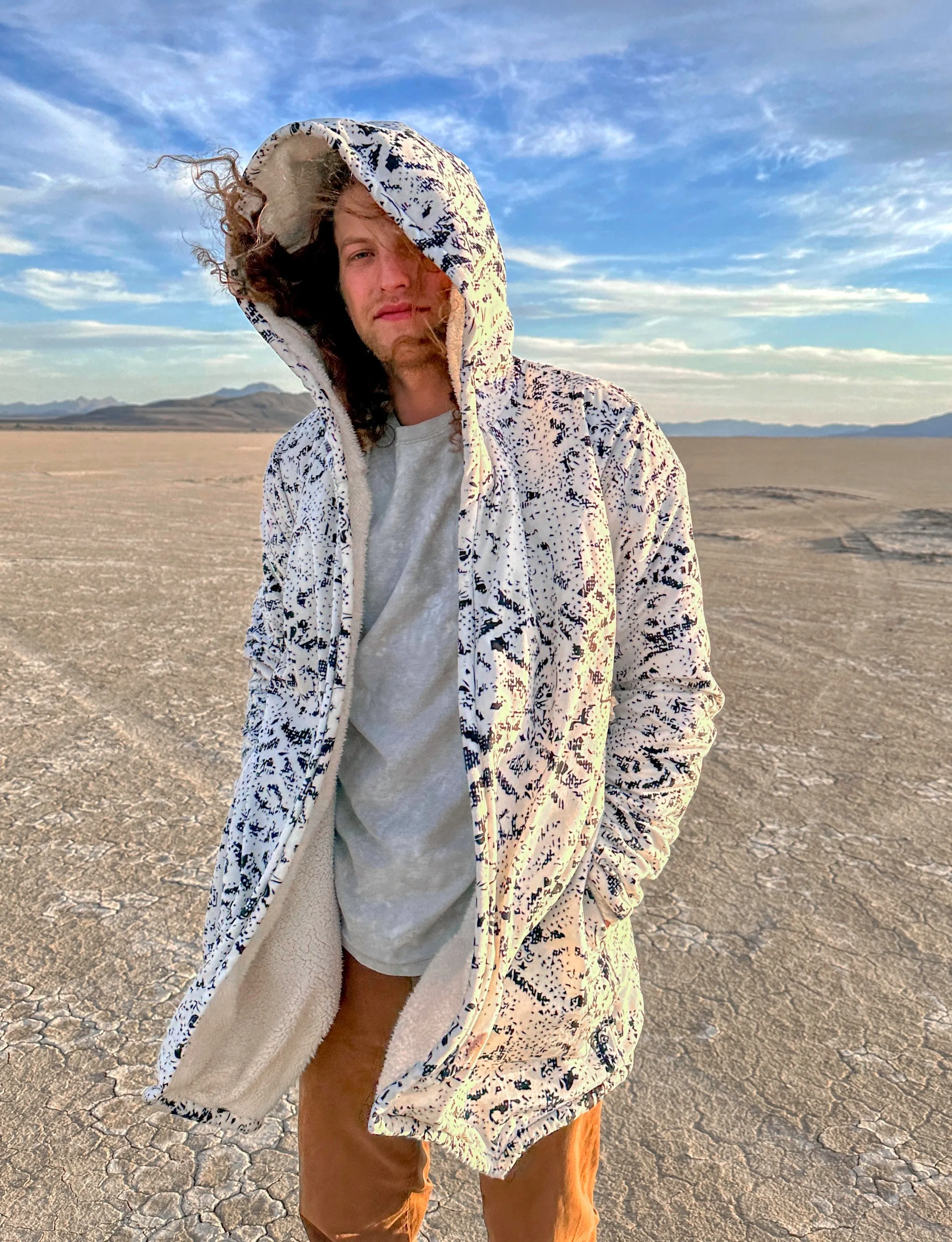 Tribal Fade Cuddle Cloak | Black, White | Unisex Minky Sherpa Hooded Coat by Manifestie