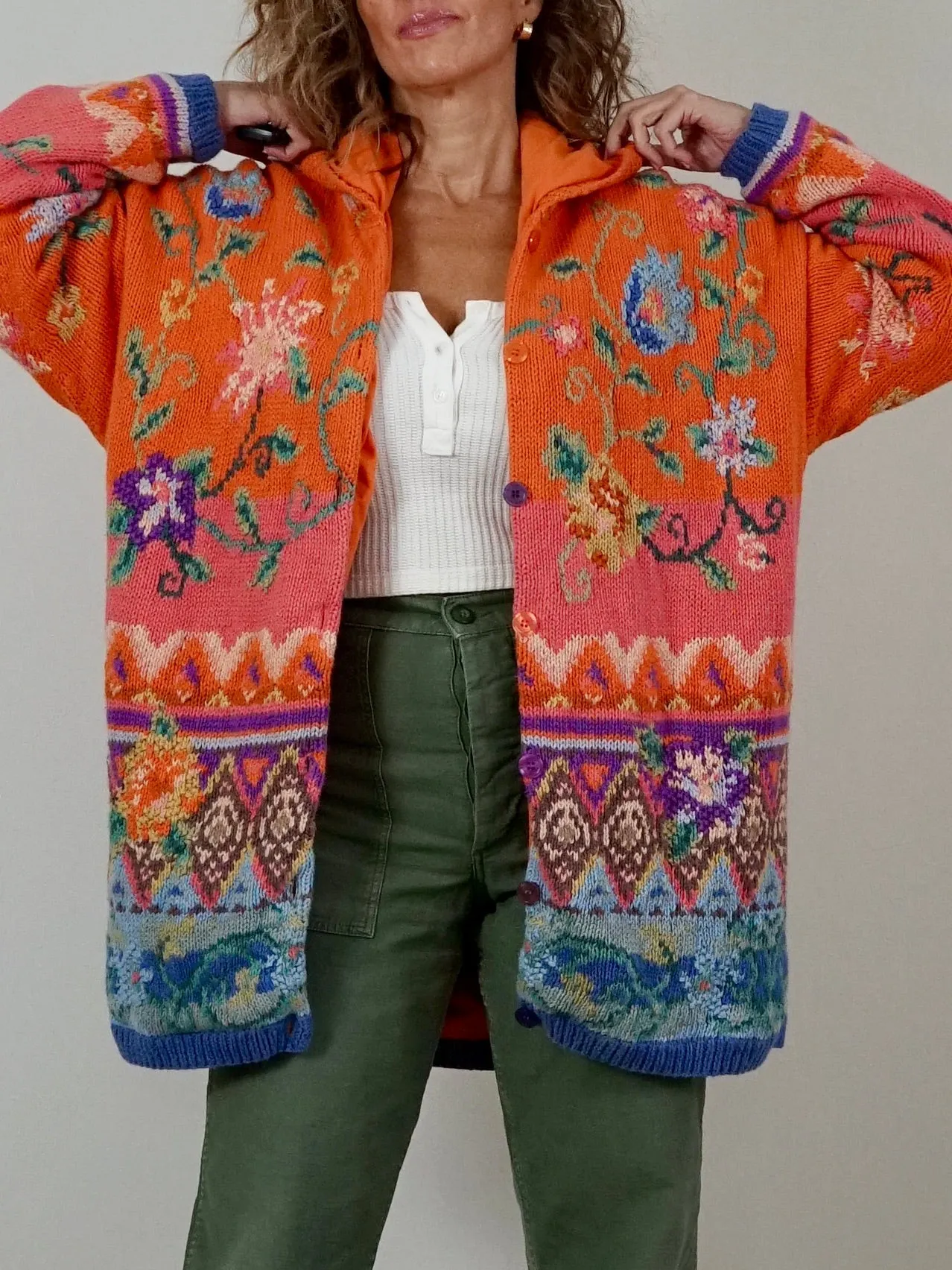 Vintage 90's Floral Sweater Coat