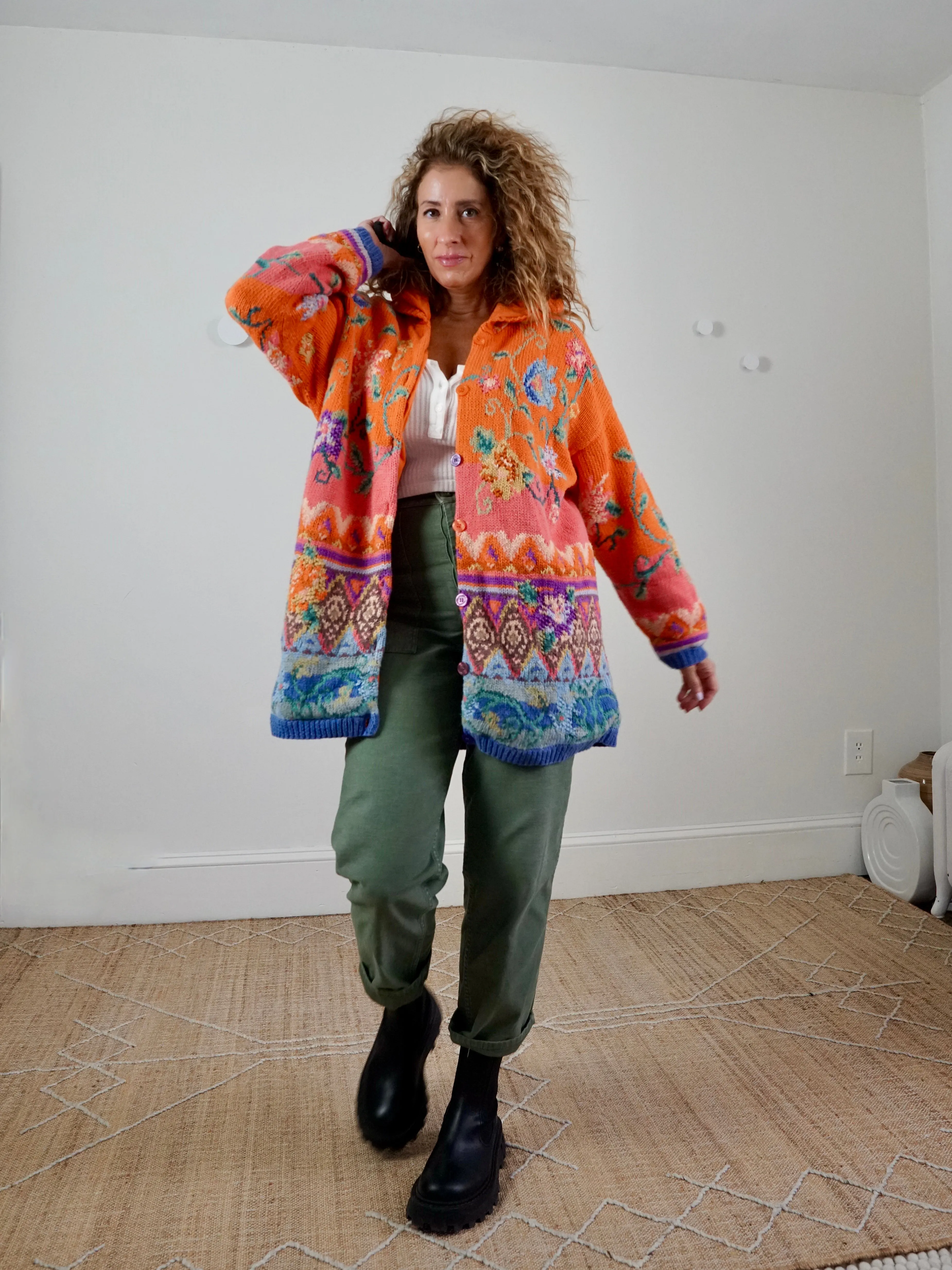 Vintage 90's Floral Sweater Coat