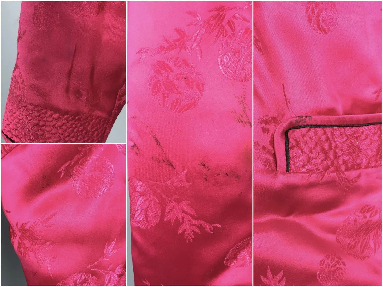 Vintage Pink Satin Bed Jacket / Mandarin Chinoiserie / Bloomingdales