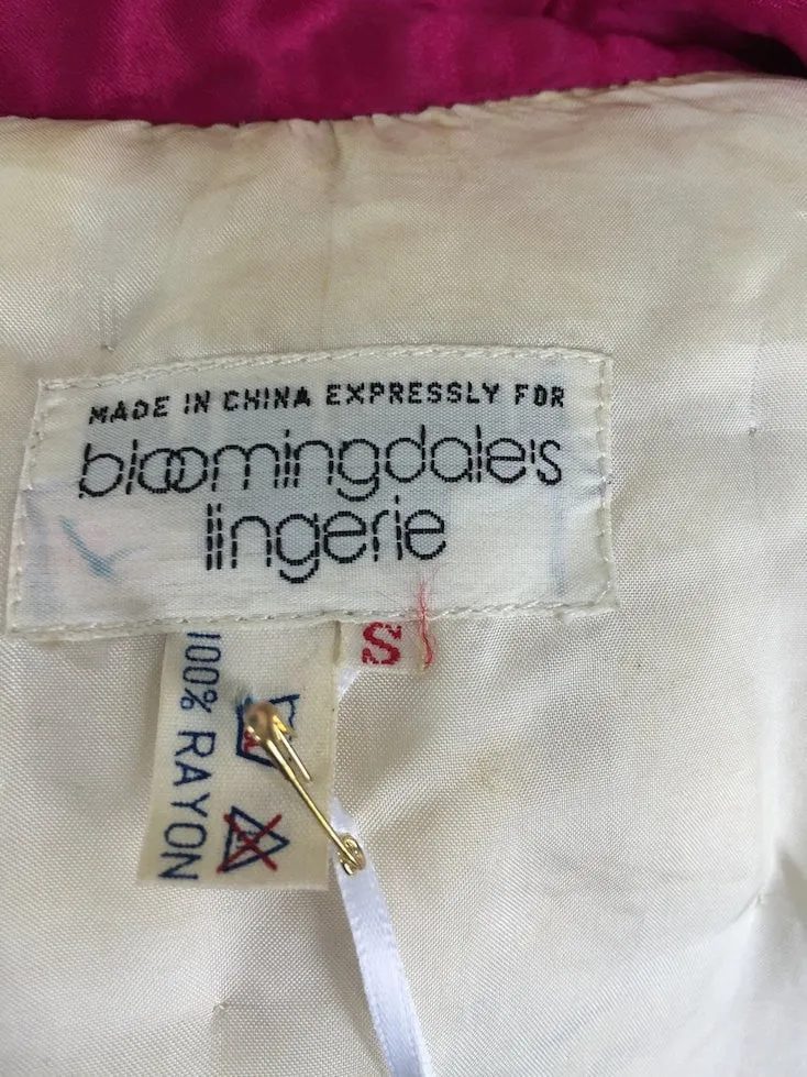 Vintage Pink Satin Bed Jacket / Mandarin Chinoiserie / Bloomingdales