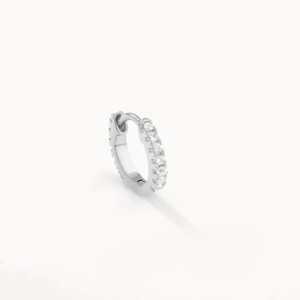 White Topaz Rainbow Huggie Earrings in Silver