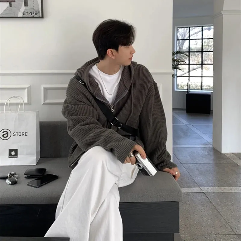 Winter Sweater Cardigan Men Warm Oversized Knitted Hooded Sweater Coat Men Korean Loose Cardigan Sweater Mens Jumper Clothes