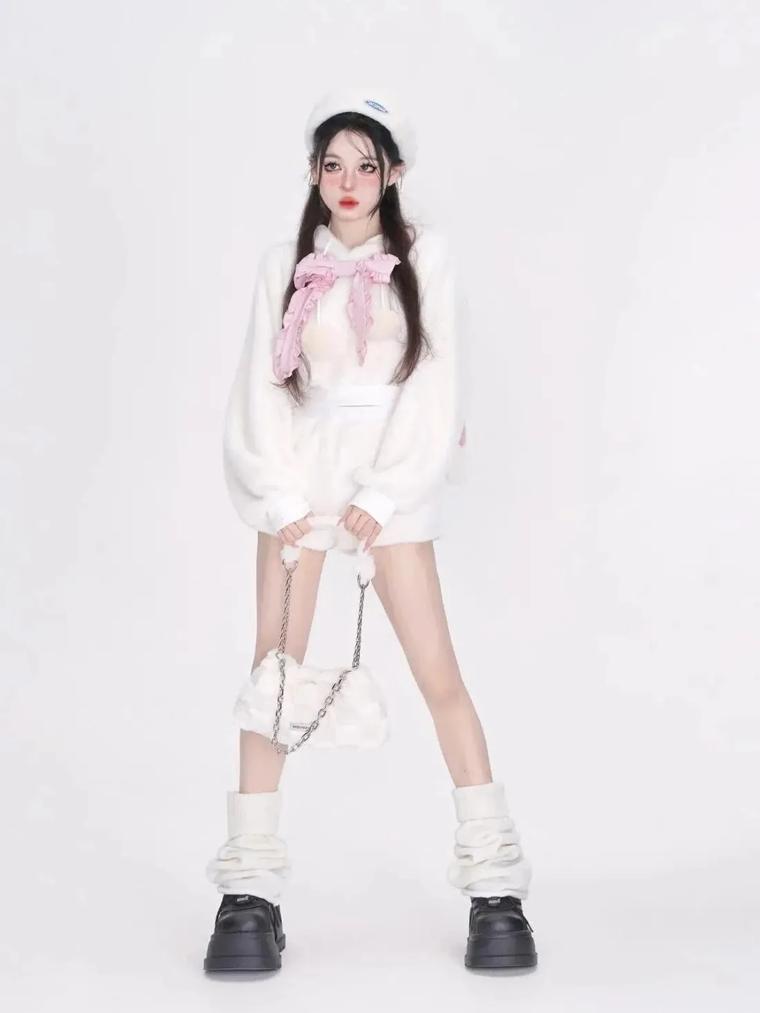 Wintertime Bunny Hop       Goth   Warm Hoodie Sweater Top with Optional Shorts Set Dark Academia Kawaii Academia Y2K Cottagecore Coquette Fairycore Dollette Princesscore Bottoms