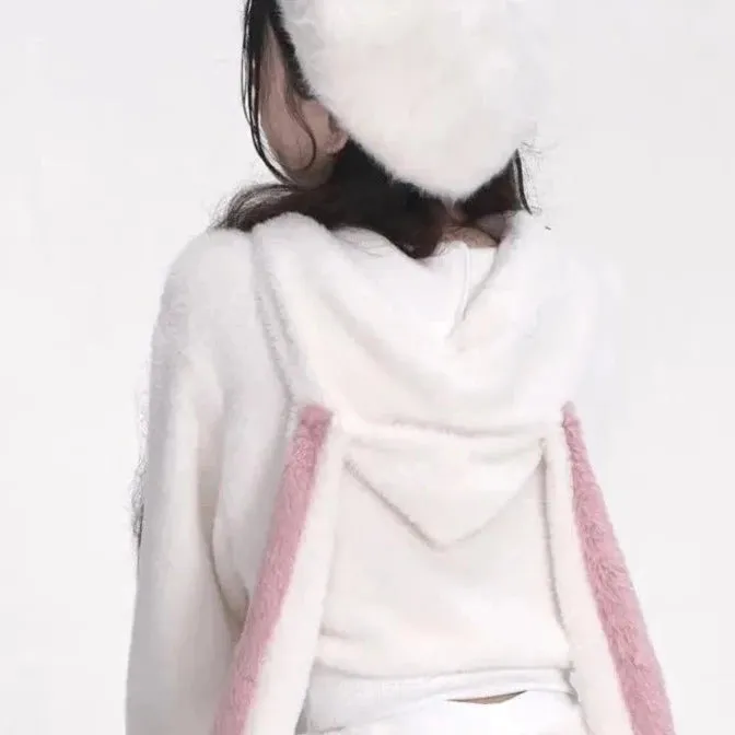 Wintertime Bunny Hop       Goth   Warm Hoodie Sweater Top with Optional Shorts Set Dark Academia Kawaii Academia Y2K Cottagecore Coquette Fairycore Dollette Princesscore Bottoms