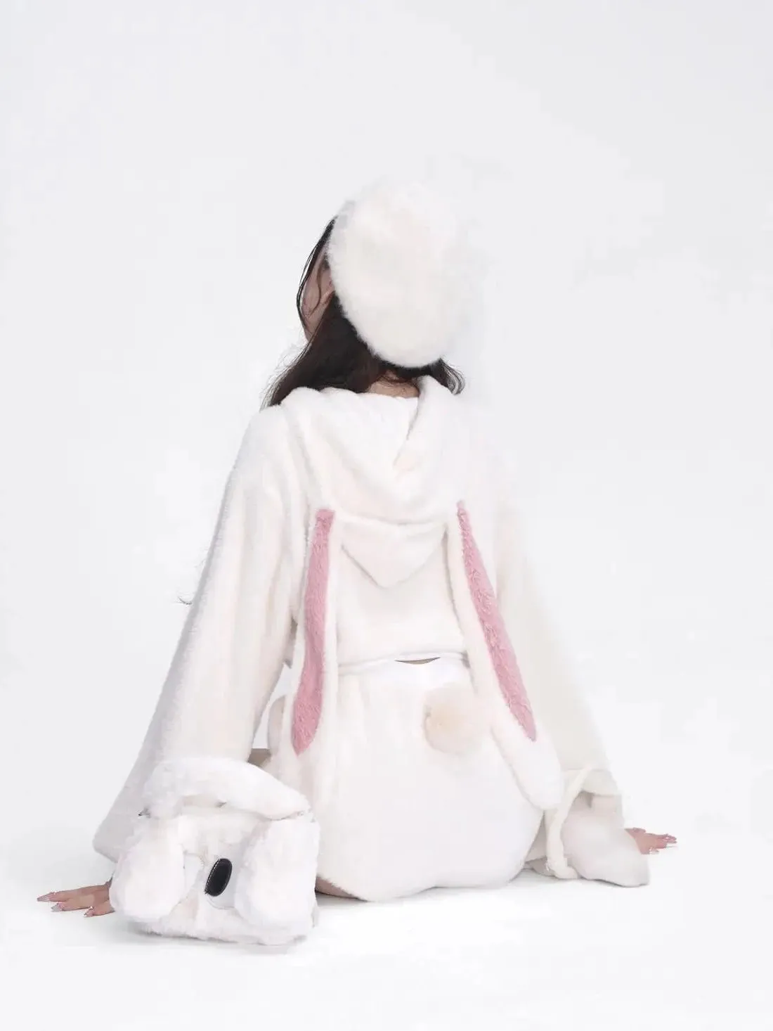 Wintertime Bunny Hop       Goth   Warm Hoodie Sweater Top with Optional Shorts Set Dark Academia Kawaii Academia Y2K Cottagecore Coquette Fairycore Dollette Princesscore Bottoms