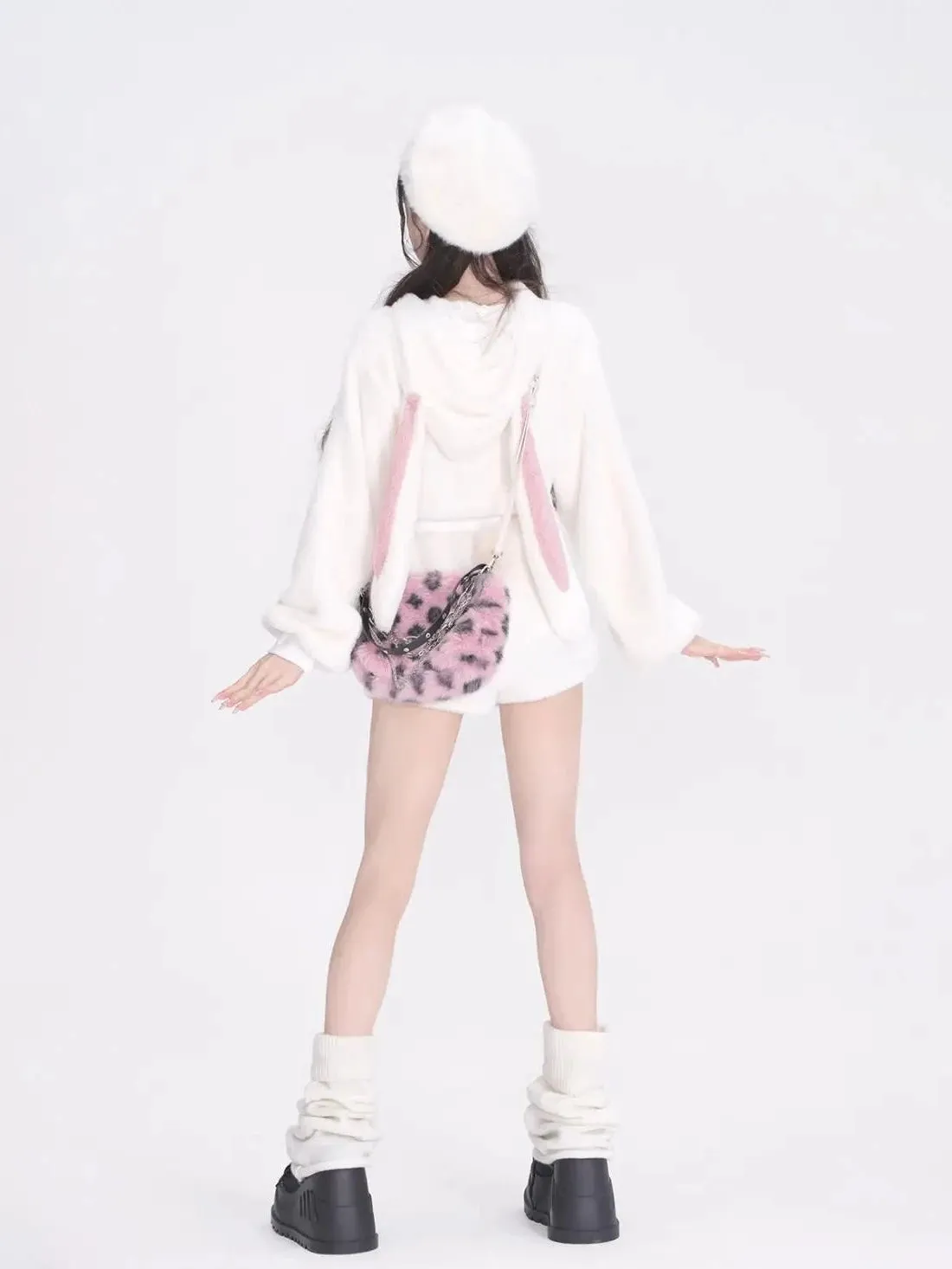 Wintertime Bunny Hop       Goth   Warm Hoodie Sweater Top with Optional Shorts Set Dark Academia Kawaii Academia Y2K Cottagecore Coquette Fairycore Dollette Princesscore Bottoms