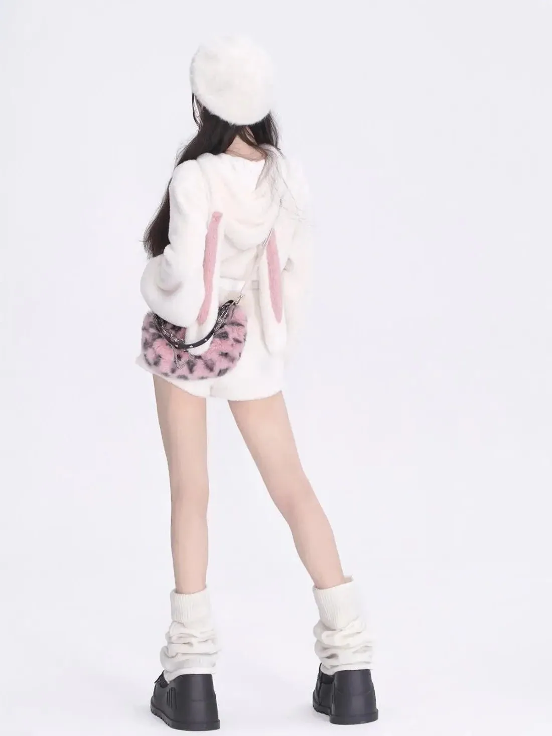 Wintertime Bunny Hop       Goth   Warm Hoodie Sweater Top with Optional Shorts Set Dark Academia Kawaii Academia Y2K Cottagecore Coquette Fairycore Dollette Princesscore Bottoms
