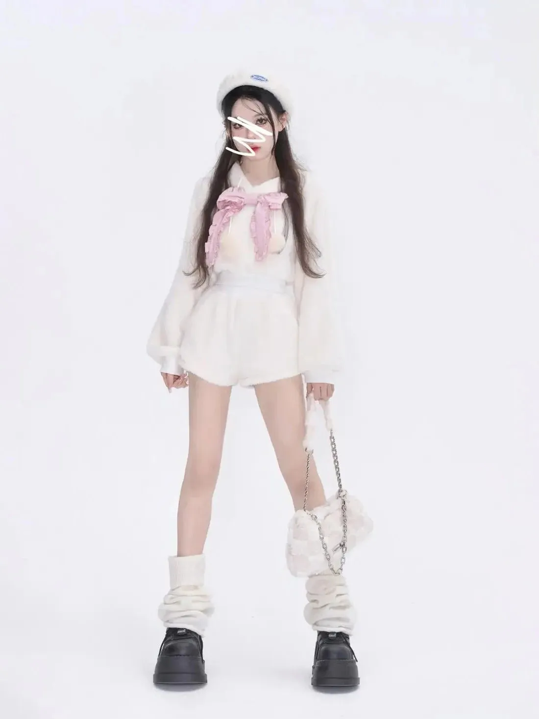 Wintertime Bunny Hop       Goth   Warm Hoodie Sweater Top with Optional Shorts Set Dark Academia Kawaii Academia Y2K Cottagecore Coquette Fairycore Dollette Princesscore Bottoms