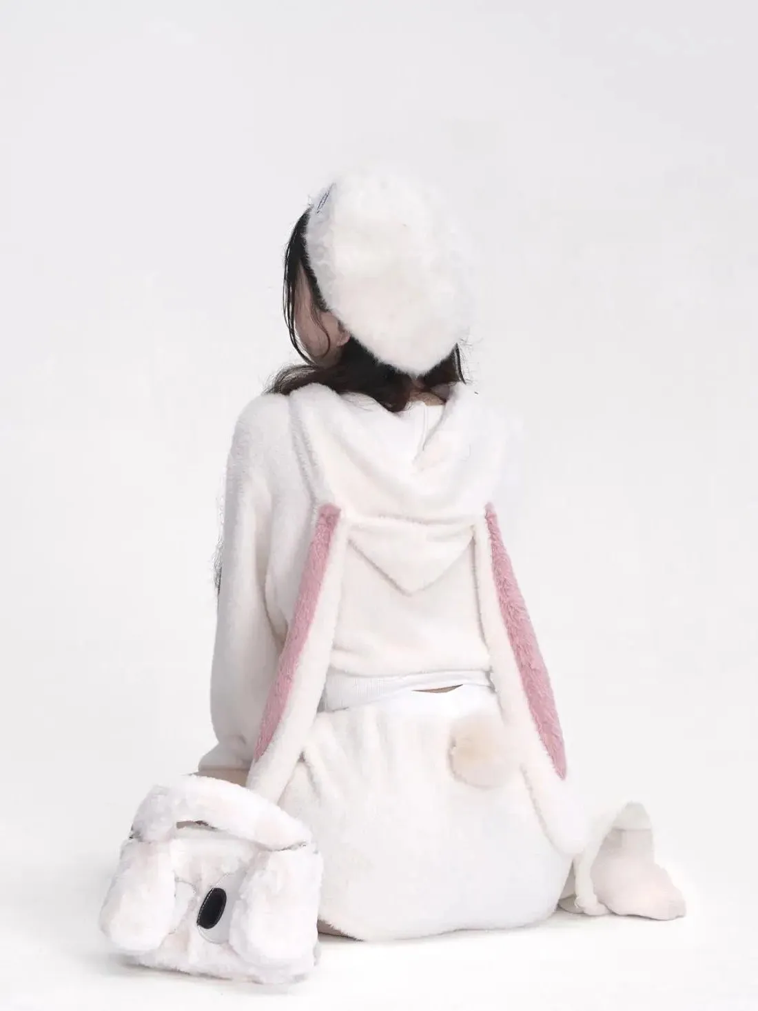 Wintertime Bunny Hop       Goth   Warm Hoodie Sweater Top with Optional Shorts Set Dark Academia Kawaii Academia Y2K Cottagecore Coquette Fairycore Dollette Princesscore Bottoms