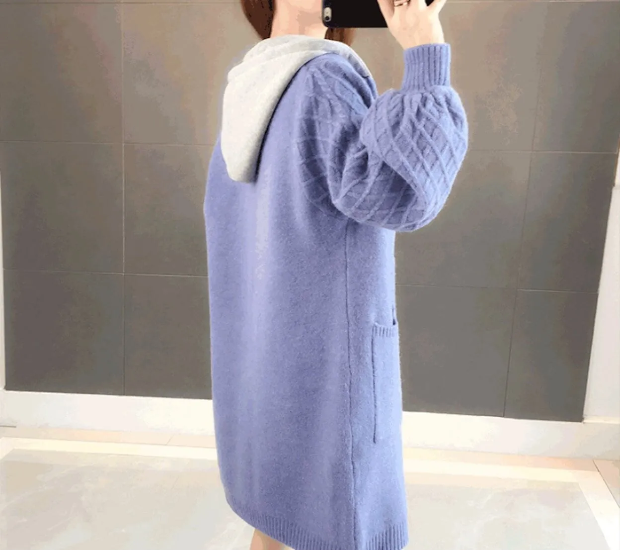 Womens Hooded Mid Length Cardigan