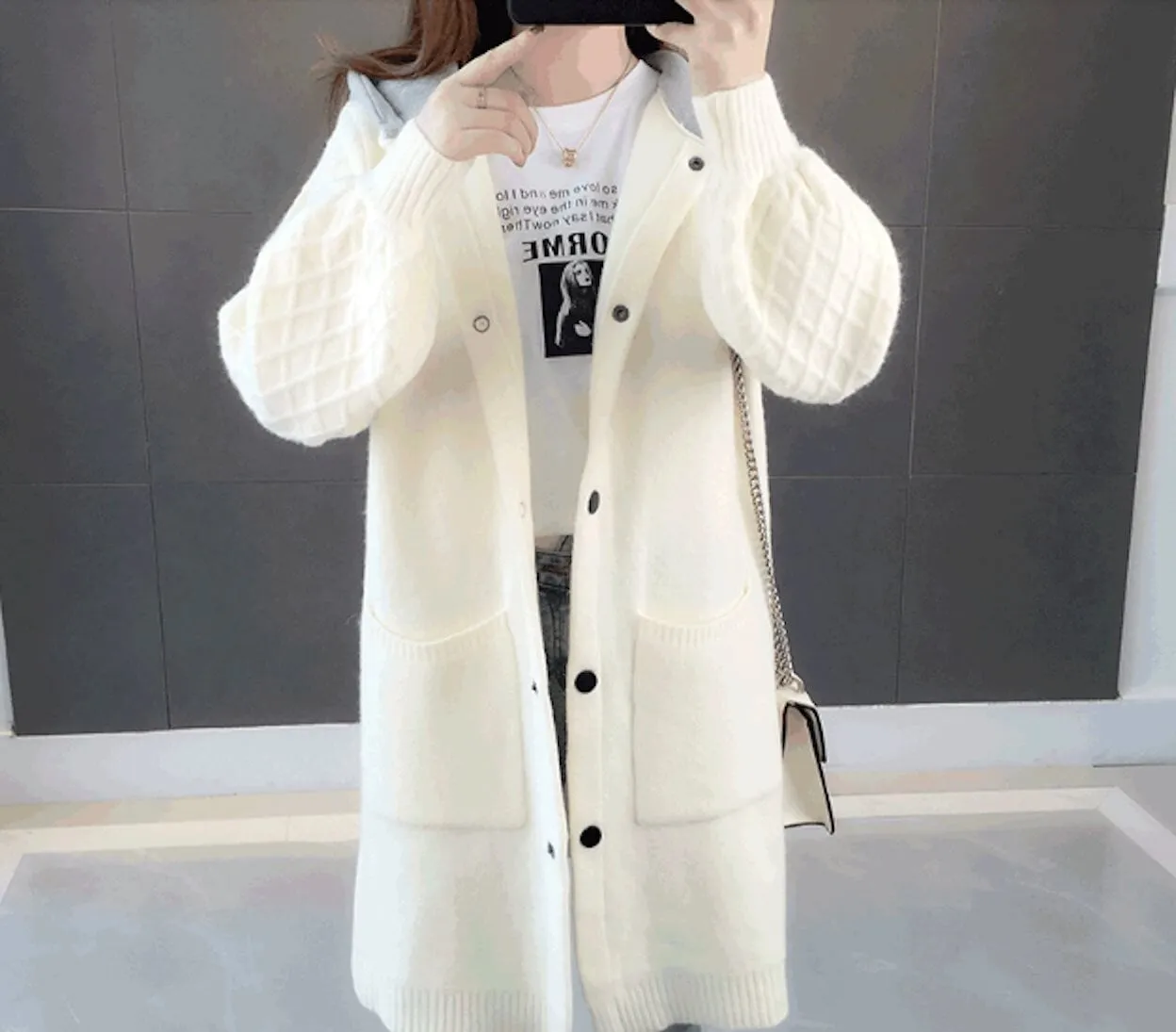 Womens Hooded Mid Length Cardigan