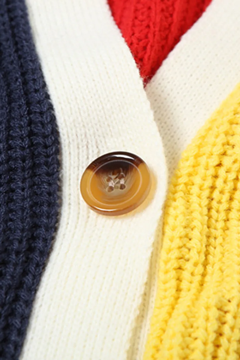 Y2K Colorful Letter Knit Button Crop Sweater