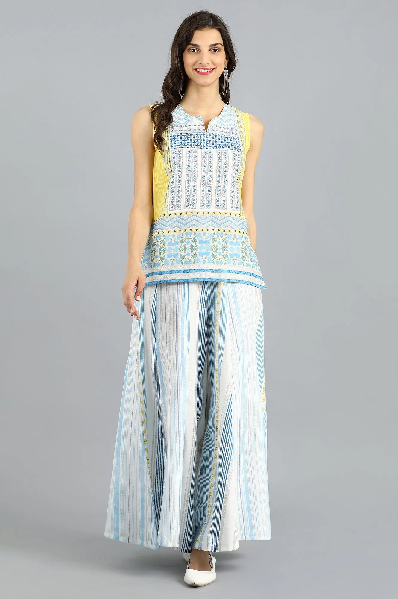 Yellow & Blue Printed Summer Suit