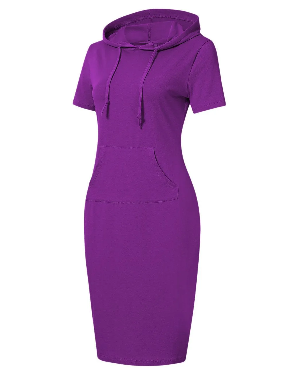YESFASHION Casual Dresses for Women Pocket Slim Pullover Hoodie Womens Dresses (L,Purple Short Sleeve)