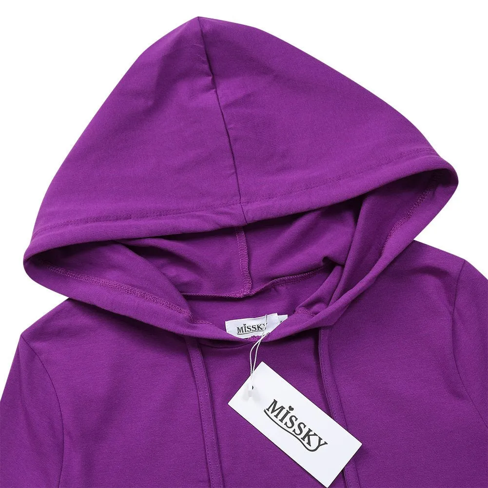 YESFASHION Casual Dresses for Women Pocket Slim Pullover Hoodie Womens Dresses (L,Purple Short Sleeve)