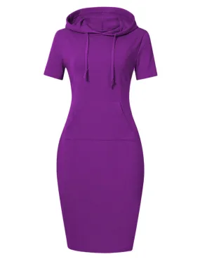 YESFASHION Casual Dresses for Women Pocket Slim Pullover Hoodie Womens Dresses (L,Purple Short Sleeve)